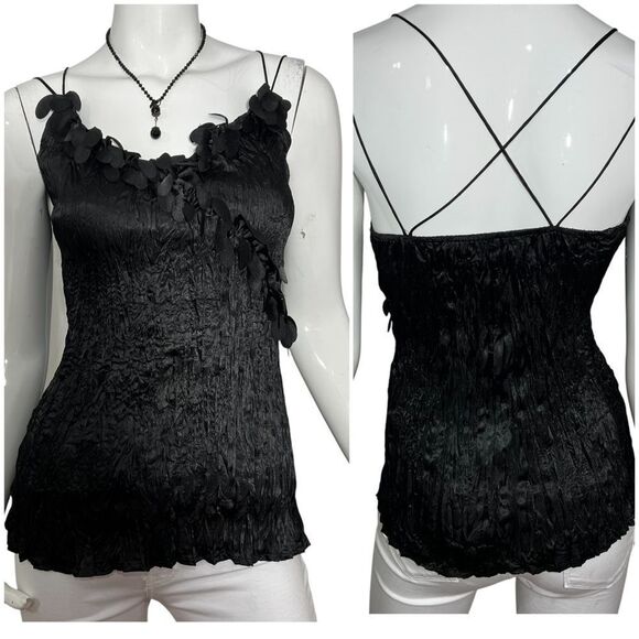Vintage Y2K Lapis Black Crinkle Strappy Top -- S‎ - Picture 1 of 10